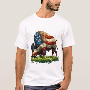 American Flag Buffalo Bison T-Shirt