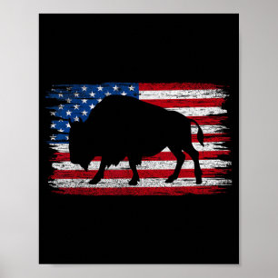 American Flag Buffalo Patriotic Retro Bison Poster