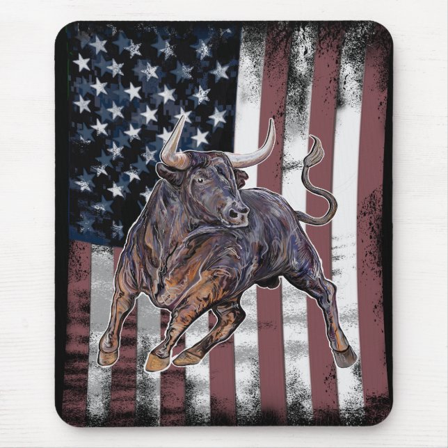 American Flag Bull  Mouse Mat (Front)