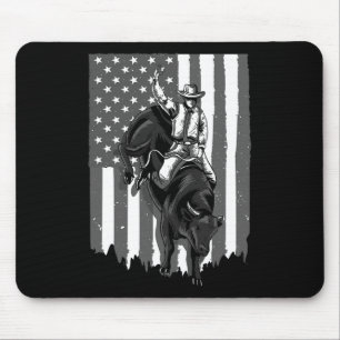 American Flag Bull Riding Cowboy 4th Of July Patri Mouse Mat