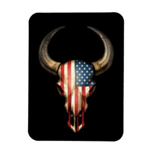 American Flag Bull Skull on Black Magnet