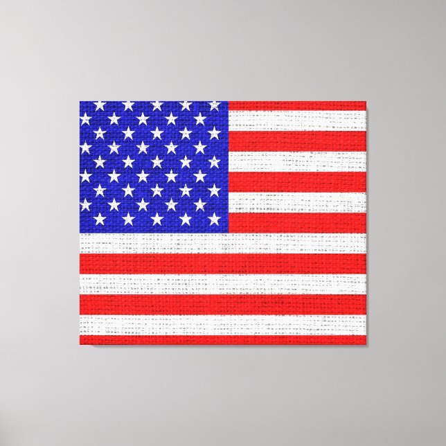American Flag Burlap Linen Rustic Jute Canvas Print (Front)