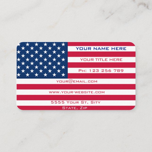 American Flag Business Card USA Personalised (Back)