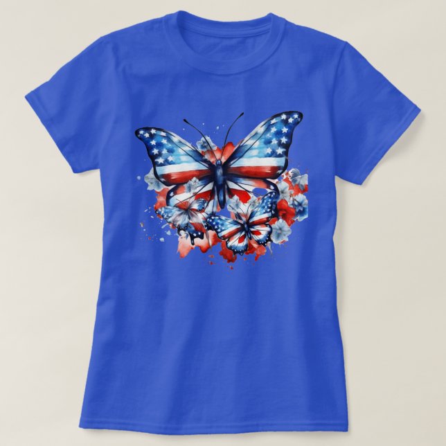 American Flag Butterflies Patriotic T-Shirt (Design Front)