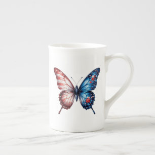 American Flag Butterfly Bone China Mug