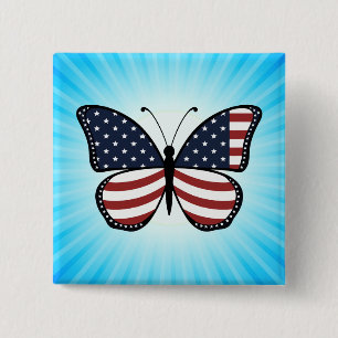 American Flag Butterfly Design-62615 15 Cm Square Badge