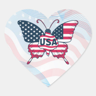 American Flag Butterfly Design-62616 Heart Sticker
