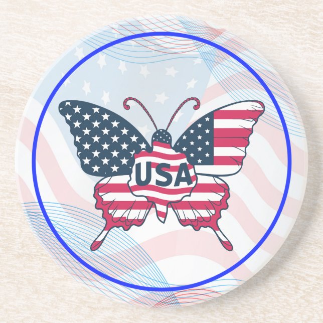 American Flag Butterfly Design-62616 Paper Coaster (Front)