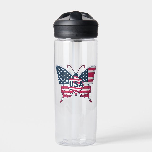 American Flag Butterfly Design-62616 Water Bottle (Front)