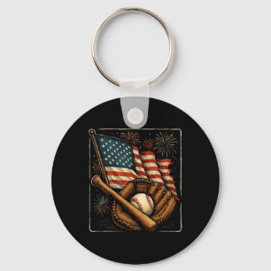 American Flag Bysebyll Player Catcher Pitcher Usa Key Ring