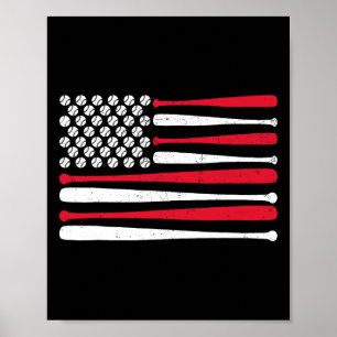 American Flag Bysebyll Usa Vintage Bysebyll Sport Poster