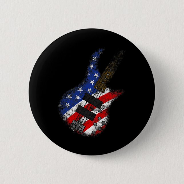 American Flag Byss Guitar Usa Independence Day 4th 6 Cm Round Badge (Front)