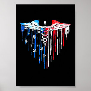 American Flag Caduceus Hear Proud Patriotic Nurse Poster