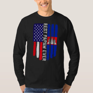 American Flag & Cambodia Flag Best Papaw Ever Fami T-Shirt