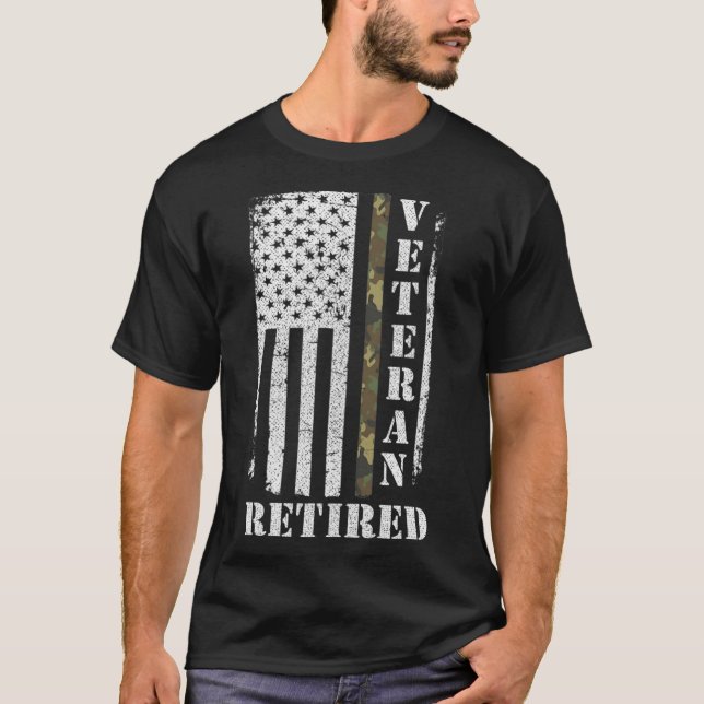 American Flag Camo Proud Us Army Veteran Retired T T-Shirt (Front)