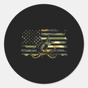 American Flag Camouflage Fishing Apparel - Fishing Classic Round Sticker