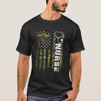 American Flag Camouflage Nurse Patriotic 4th Of Ju T-Shirt