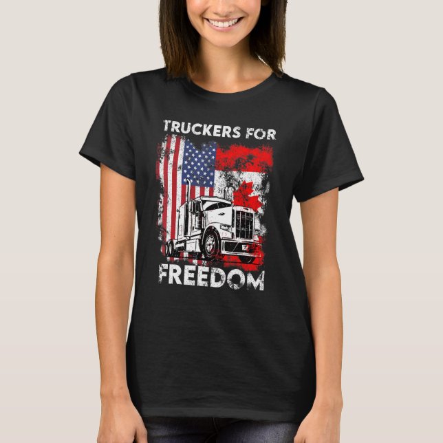 American Flag Canada Flag Freedom Convoy 2022 Truc T-Shirt (Front)