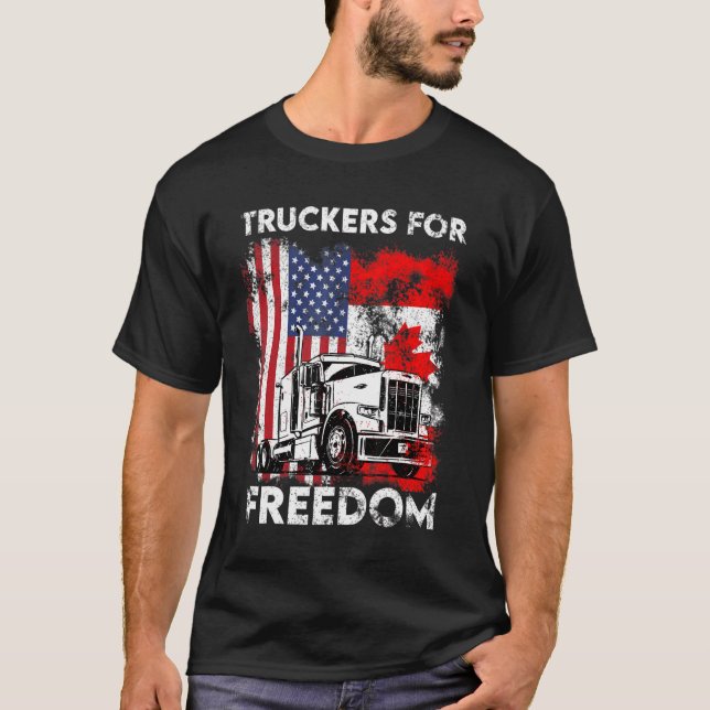 American Flag Canada Flag Freedom Convoy 2022 Truc T-Shirt (Front)
