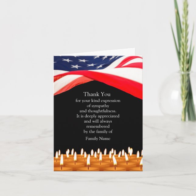 American Flag Candle After Funeral Thank You Cards (Front)