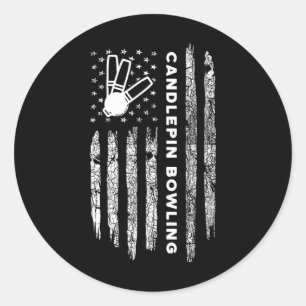 American Flag Candlepin Bowling - Vintage Candlepi Classic Round Sticker
