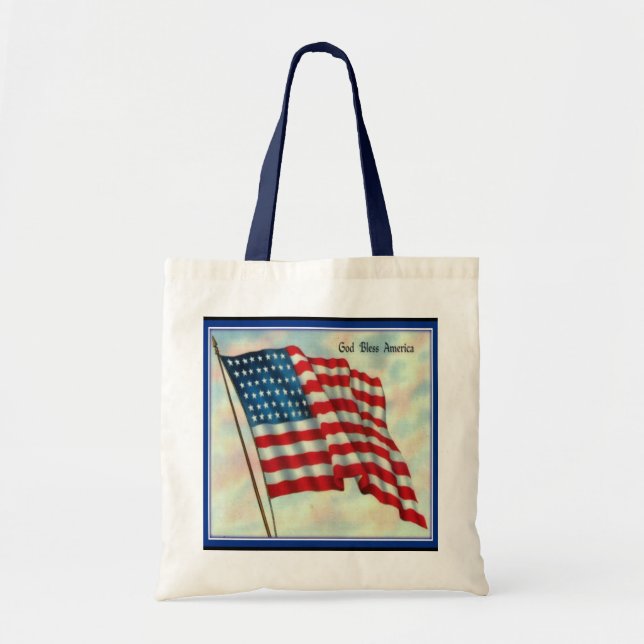 American Flag Canvas Grocery Tote Bag (Front)