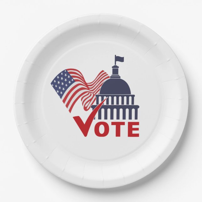 American Flag, Capital Vote Check Mark      Paper Plate (Front)