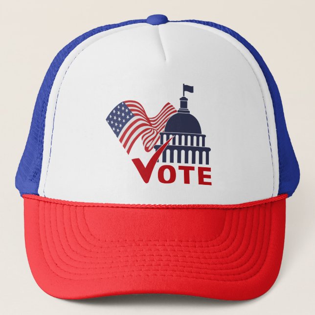 American Flag, Capital Vote Check Mark  Tank Top Trucker Hat (Front)