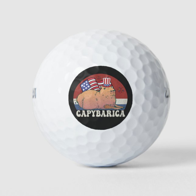 American Flag Capybara Lover Capybarica 4th   Golf Balls (Front)
