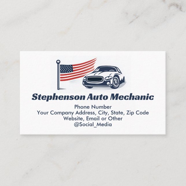 American Flag Car Patriotic Auto Mechanic Service Business Card (Front)