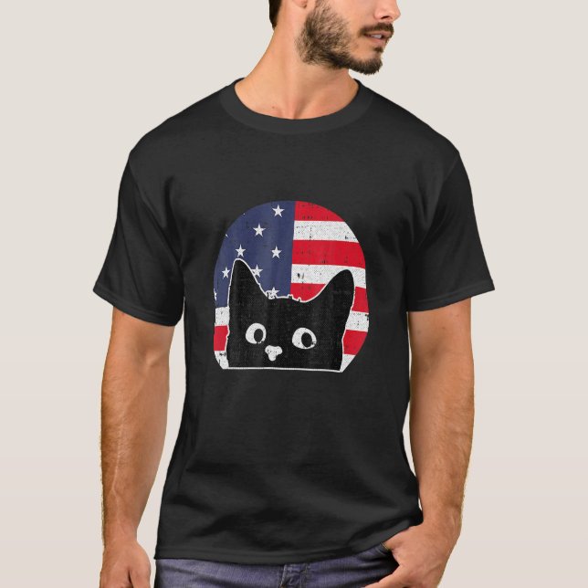 American Flag Cat 4 H Of July Kitten Patriotic Pet T-Shirt (Front)