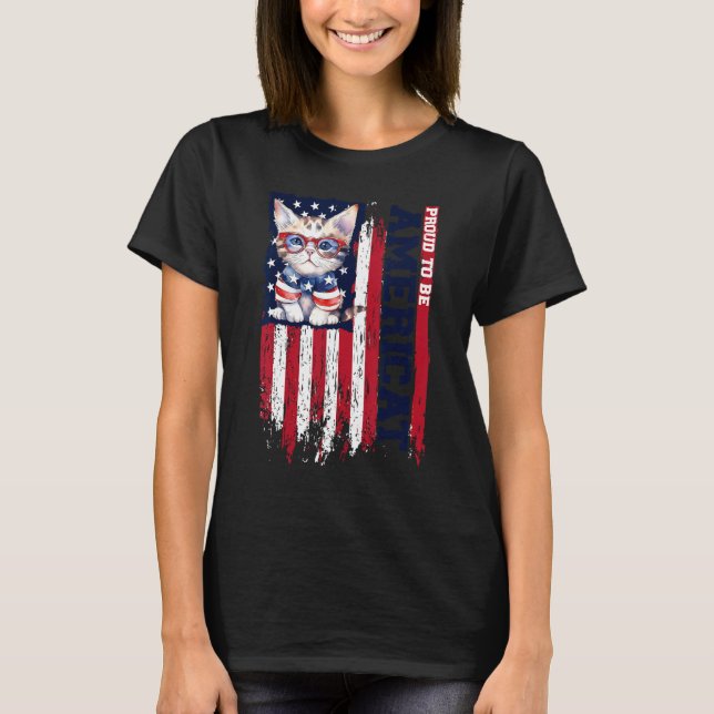 American Flag Cat 4th of July Kitten Patriotic Pet T-Shirt (Front)