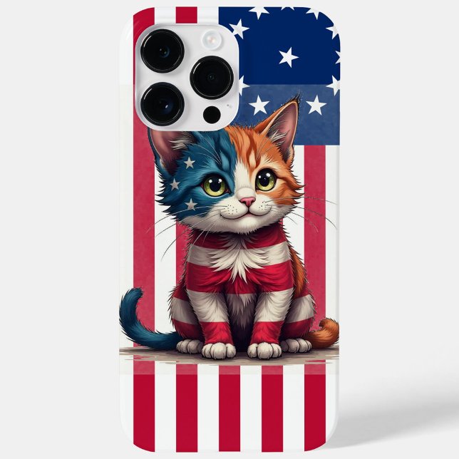 American Flag Cat  Case-Mate iPhone Case (The cat body is striped in red white and blue mimicking the flag's design!)