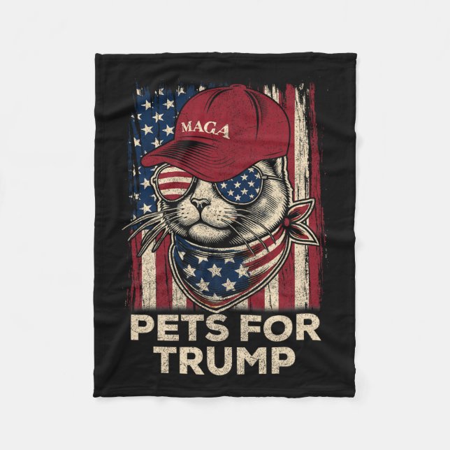 American Flag Cat Lives Problem Trump 2024  Fleece Blanket (Front)