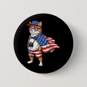 American Flag Cat Red White Blue Patriotic 4th of 6 Cm Round Badge