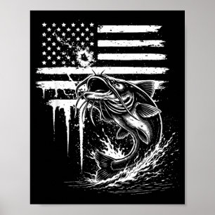 American Flag Catfish Fish Fishing Lover Men Dad Poster