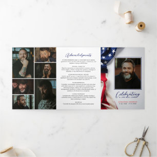American Flag Celebration of Life Photo Collage Tri-Fold Programme