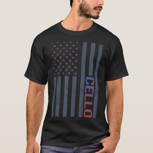 American Flag Cello Cellist T-Shirt (Front)