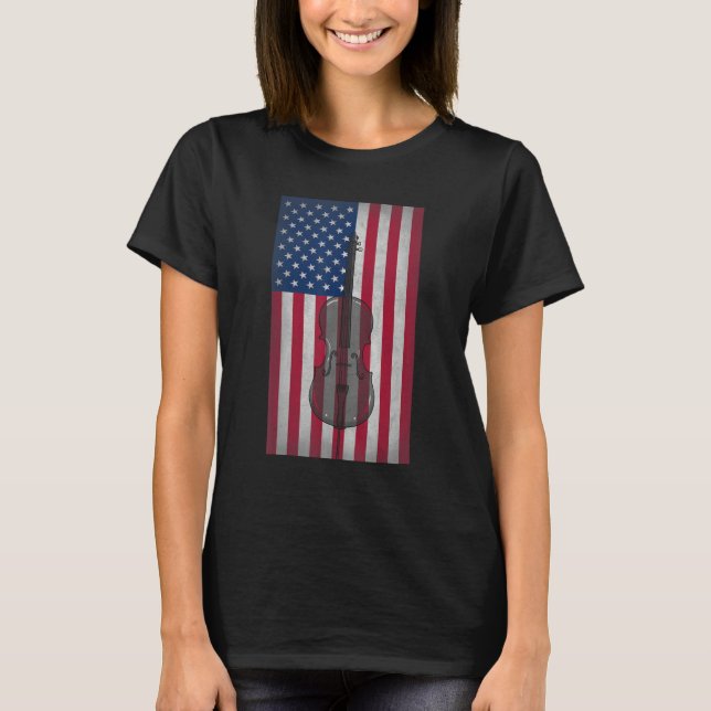 American Flag Cello Player Patriotic 4th of July T-Shirt (Front)