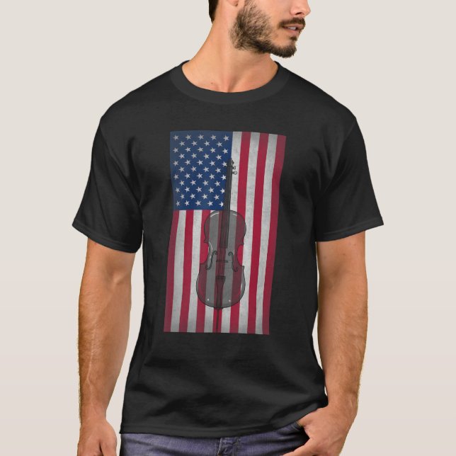 American Flag Cello Player Patriotic 4th of July T-Shirt (Front)