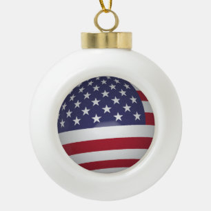 AMERICAN FLAG CERAMIC BALL CHRISTMAS ORNAMENT