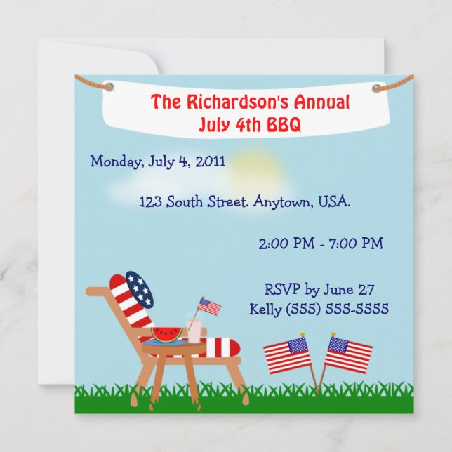 American Flag Chair July 4th or Memorial Day BBQ Invitation (Front)