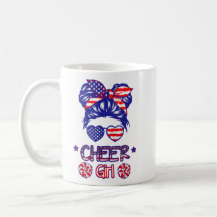 American Flag Cheer Girl 4th July USA Patriotic Ch Coffee Mug