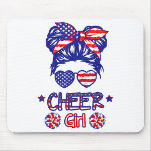 American Flag Cheer Girl 4th July USA Patriotic Ch Mouse Mat