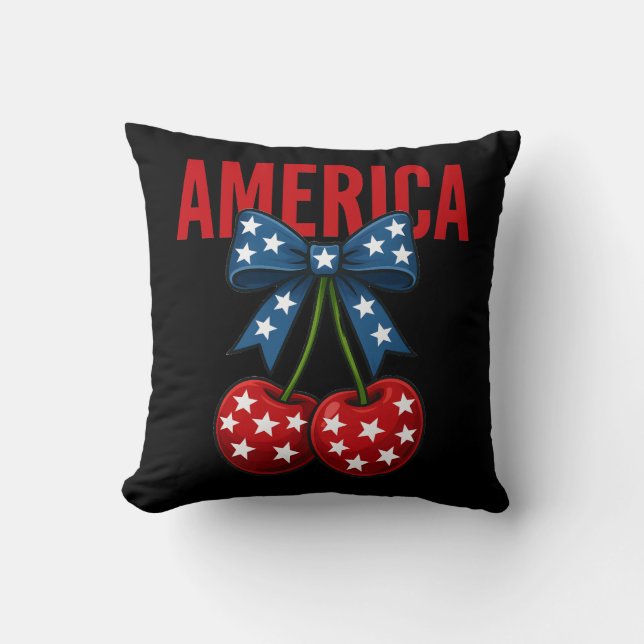 American Flag Cherry Bow Coquette Cushion (Front)