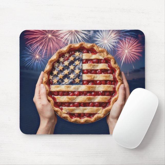 American Flag Cherry Pie Mouse Mat (With Mouse)