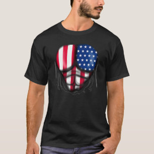 American Flag Chest Ripped Torn Reveal Patriotic M T-Shirt