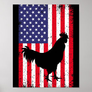 American Flag Chicken Rooster Farm Animal Ranch Poster