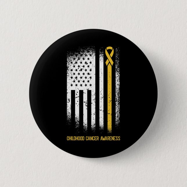 American Flag Childhood Cancer Awareness Ribbon Wa 6 Cm Round Badge (Front)