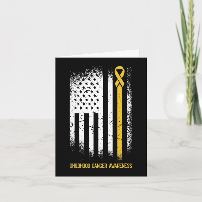 American Flag Childhood Cancer Awareness Ribbon Wa Card (Front)